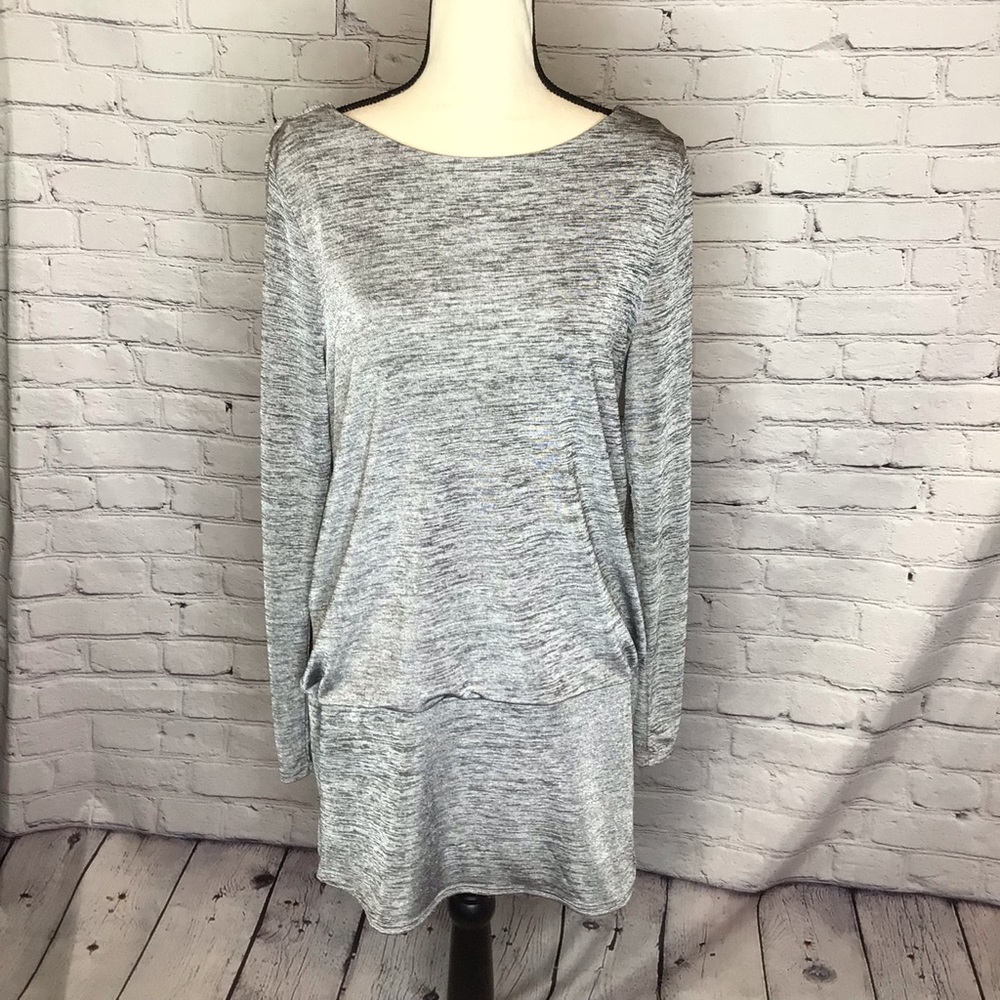 White House Black Market Gray Draped Back Tunic Top Medium